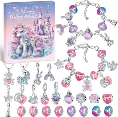 Image de Calendrier de l'Avent 2026 pour filles - Kit de création de bijoux pour Noël - Bracelets et colliers