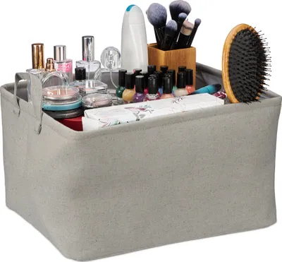 Immagine prodotto di Cestino portaoggetti Relaxdays, pieghevole, per scaffali, L x P x A: 30 x 48 x 38 cm, cestino da bagno con manici, grigio