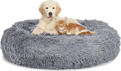 Image de Jayseuw Lit pour chien Peluche Dormir Coussin pour chien Lit pour chat Lavable antidérapant confortable Rond 80cm Gris clair