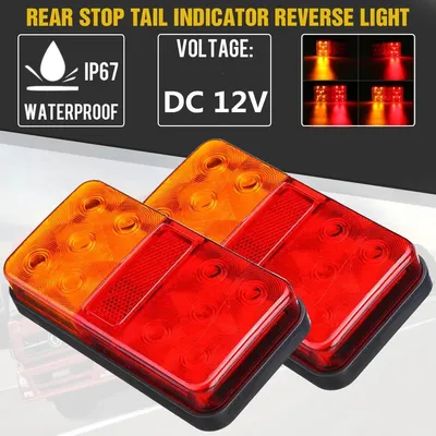 Productafbeelding van Set van 2 LED-remlichten/achterlichten, geschikt voor vrachtwagens, aanhangwagens, bussen, bestelwagens, campers, enz. Afmetingen: 15 cm x