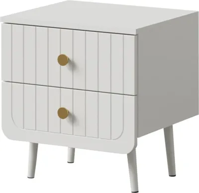 Produktbild von Nachttisch mit Schubladen auf Beinen Chloe 2S 50 Weiß (schwarzer oder goldener Griff)