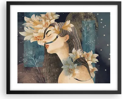 Produktbild von Gerahmtes Poster - Schwarzer Rahmen - Surreal Frau Blumen - 50x40 cm - Wand Bild - Wanddeko - Wandbilder - Kunstposter - Wandposter - Bilderrahmen - Bilder - Kunstdruck - P2BAA50x40-4743
