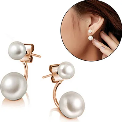 Produktbild von 1 Paar Damen-Ohrstecker, modisch, doppelte Kunstperlen, schöne Creolen, Schmuck