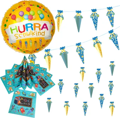 Produktbild von Oblique Unique Schuleinführung Schulanfang Einschulung Deko Set - Zuckertüten Girlande + Konfetti + Folienballon + Servietten