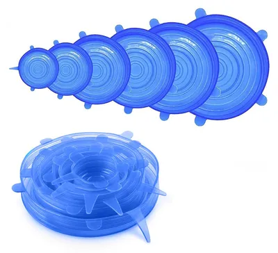 Produktbild von 6-Teiliges Silikon Deckel Set in Blau Wiederverwendbare Silikondeckel für Gläser Extra Reißfeste & Dehnbare Universal für Dosen und Schüsseln