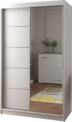 Produktbild von Kleiderschrank mit Spiegel Schwebetürenschrank 2-türig Schrank mit vielen Einlegeböden und Kleiderstange Gaderobe Schiebtüren Schlafzimmer- Wohnzimmerschrank Modern Design BxHxT 120 cm x 200 cm x 61 cm - Noah 05 (Weiß)