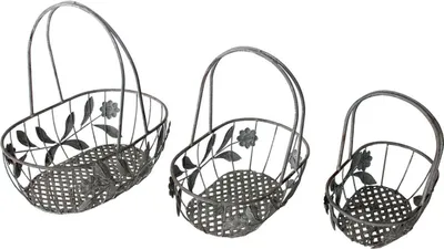 Produktbild von Ovales Dekokorb Set 3tlg. Pflanzkorb antik Tragekorb grau Dekokorb Metall Korb