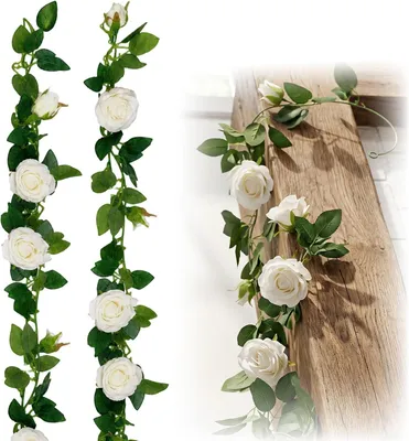 Imagen del producto de Guirnalda de rosas artificiales de 2 x 2 metros, guirnalda de rosas blancas