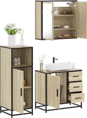 Image de Maison Exclusive - Ensemble de meubles de salle de bain 3 pièces en bois composite chêne Sonoma