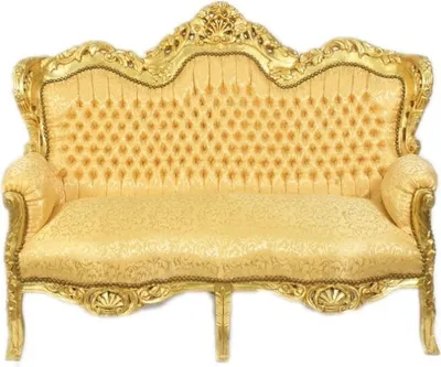 Produktbild von Barocksofa Barock Sofa Armlehne 2 Sitzer Gold Stoff Esszimmer Wohnzimmer Büro Flur Klassisch Barock Premium Luxus Modern Retro Royal Antik Thron Royal