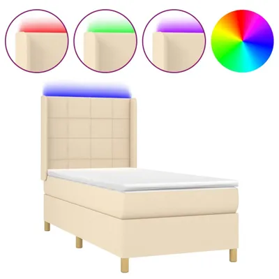Produktbild von vidaXL Boxspringbett mit Matratze & LED Creme 90x200 cm Stoff