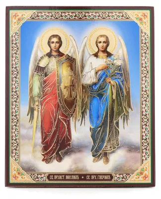 Holzikone Heilige Michael und Gabriel, 15x18 cm, christlich