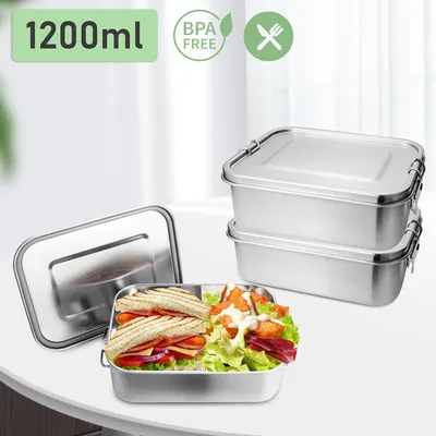 Productafbeelding van Jopassy Lunchbox: Roestvrijstalen lunchbox, lekvrij, met verwijderbare scheidingswand, gemakkelijk schoon te maken, robuust en vrij van kunststof, inhoud: 2 x 1200 ml