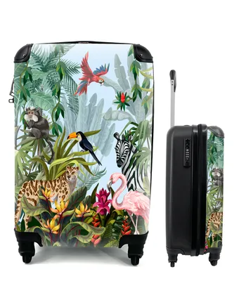 Produktbild von MuchoWow® Koffer Handgepäck Trolley Rollkoffer Kleine Reisekoffer mit 4 Rollen - Dschungel - Natur - Jungen - Mädchen - Kinder - Zebra - Flamingo - Cabin Size < 55x40x23 cm & 55x40x20 cm - Kinderkoffer - Kabinenkoffer - Boardgepäck - Reise-Box - Reisekoffer - Reisegepäck - Koffer mit Bild - Trolley für Kinder