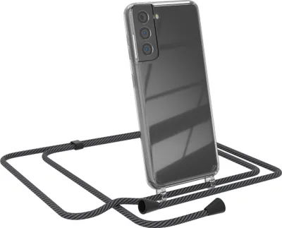 Produktbild von EAZY CASE Handykette kompatibel mit Samsung Galaxy S21 5G, Handyhülle mit Umhängeband, Handykordel, Schutzhülle Clear, Band in Grau