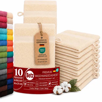 Produktbild von Betz 10 Stück Waschhandschuhe 16x21 cm PREMIUM 100% Baumwolle  Farbe: beige