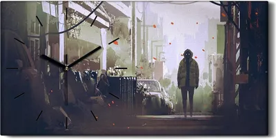 Produktbild von Wanduhr Leinwand Bild Uhr 60x30 Kunst mysteriöser Mann auf der Straße - schwarze Hände