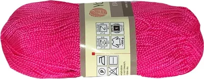 A ball of bright pink yarn on a white background.