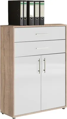 Produktbild von Aktenschrank TABOR in Eiche Sonoma / weiß Hochglanz mit zusätzlichen Schubkästen, Büroschrank, (BxHxT) 84,4x113,6x33 cm