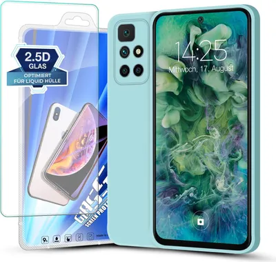 Produktbild von Hülle für Xiaomi Redmi 10 mit 9H Displayglas Displayschutz Case Cover Bumper Silikon Softgrip Schutzhülle Farbe: Hellblau