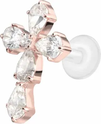 Produktbild von Ohrpiercing, Nasenpiercing PTFE Labret mit Innengewinde + Titan-Aufsatz KRISTALLKREUZ RoséGold Stablänge: 8mm | Stabstärke: 1,2mm