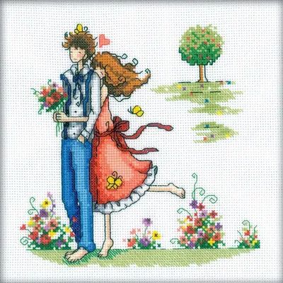 Zdjęcie produktu dla Zestaw do haftu krzyżykowego RTO "Para w naturze" M164, wzór liczony, 20x20 cm