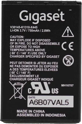 Obrázek produktu pro Gigaset V30145-K1310-X445, Baterie, Gigaset SL610H, Černá, Lithium-ion (Li-ion), 750 mAh, 3,7 V