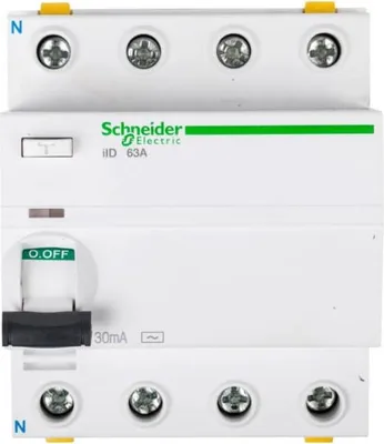 Obrázok produktu pre Prúdový chránič iID-63-4-30-AC 63A 4-pólový 30mA Typ AC Schneider A9Z11463