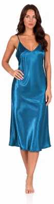 Produktbild von Damen Negligé Nachtwäsche Nachtkleid Dessous Satin; Petrol M