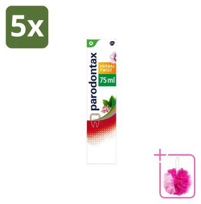 Image de 5 tubes de dentifrice Parodontax Herbal Twist, saveur gingembre et menthe, 75 ml, lot économique, 5 pièces