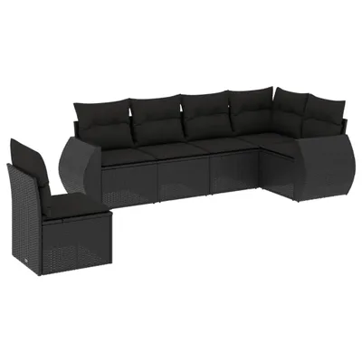 Produktbild von vidaXL 6-tlg. Garten-Sofagarnitur mit Kissen Schwarz Poly Rattan
