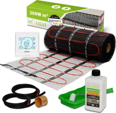 Obrázok produktu pre Elektrické podlahové vykurovanie tenkovrstvová vykurovacia rohož 200Watt kompletná sada dlaždíc s termostatom 2,0m²