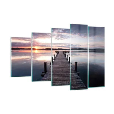 Produktbild von Bilder auf glas - Fußgängerbrücke See Sonnenuntergang Abend - 150x100cm - Glasbilder - Wandbilder - Kunstdruck - Wanddekoration aus Glas - Glas Bilder - Wandbild auf Glas - GEG150x100-2635