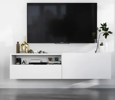 Produktbild von Hängende TV-Schrank Enjoy TV Fernsehschrank Hängeschrank Hängend Modern Lindner Möbel 120cm x 30cm x 35cm Farbe: Weiß matt - Weiß matt