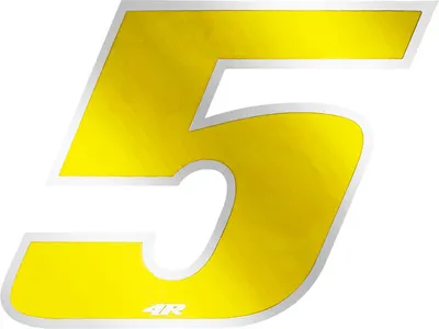 Image de Autocollant numéro de course pour moto "5" jaune 100 x 130 mm