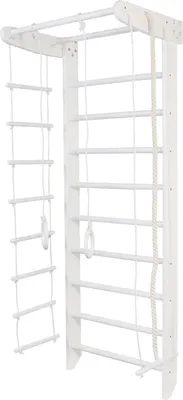 Produktbild von Sprossenwand für Zuhause Klettergerüst aus Holz für Kinder mit Gymnastikseil und Klimmzugstange - Numi, Weiß
