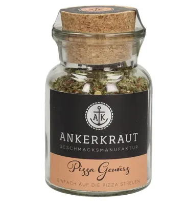 Obrázek produktu pro Ankerkraut Pizza Gewürz, Práškové koření, Černý pepř, Oregano, Paprika, Mořská sůl, Sladká paprika, Konzervant, 45 g, Skleněná nádoba, 1 kusů