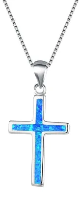 Produktbild von PELEIFA Halskette Mit Kreuz Und Kruzifix Aus Blauem Opal,Opal Halskette Mit Heil