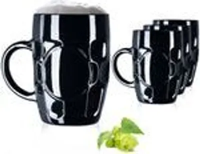 Produktbild von PLATINUX Schwarze Biergläser 500ml mit Henkel Bierkrug Glas Set 4Teilig Maßkrug Bier Beer mit Ornament Muster klassisch