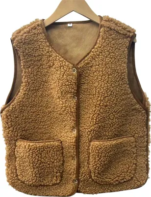 Image de ASKSA Femme Gilet Teddy Fleece Gilet léger Gilet Fleece Automne Hiver Chaud Gilet sans manches Léger Casual Unicolore Gilet Pluie,Jaune,2XL