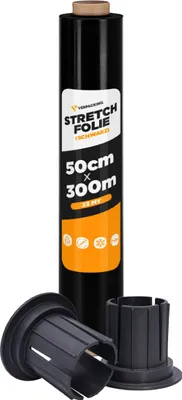 Produktbild von verpacking Stretchfolie 23 my schwarz 500mm x 300m 6 Rollen + 2 Gleithülsen reißfeste blickdichte Umzugsfolie
