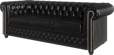 Produktbild von S-STYLE MÖBEL - Chesterfield Sofa 3 sitzer mit Schlaffunktion aus Schwarz veganem Leder mit Holzfüßen - Area - B/T/H: 203 cm/86 cm/72 cm