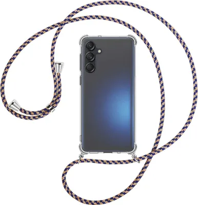 Produktbild von Handykette Backcover-Schutzhülle mit Band (Metall silberfarben) für Samsung Galaxy M55 5G - blau+beige