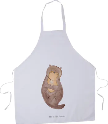 Produktbild von Mr. & Mrs. Panda Schürze Otter Muschel - Weiß - Geschenk, Gastro, Grillschürze, Kochschürze, Seeotter, Träumen, Küchenzubehör, Küchenschürze, Süß