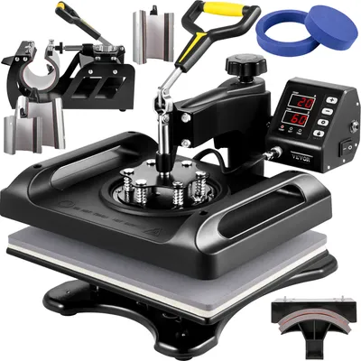 Produktbild von VEVOR 8 in 1 Transferpresse, 29x38 cm Hitzepresse, Heißpressmaschine, DIY T-Shirtpresse mit Digitaler LED-Temperatur- und Zeitkontrolle für Sublimation Becher T-Shirt Tellern, 45,2 x 38 x 45,7 cm