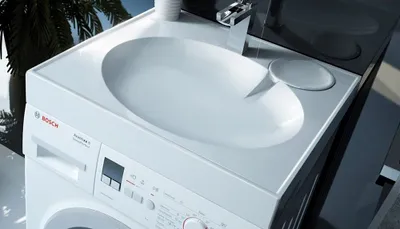 Produktbild von Design Mineralguß Aufsatzwaschbecken Gamma Waschtisch für Waschmaschinen Weiß