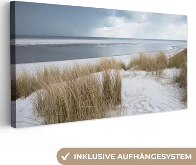 Produktbild von MuchoWow® - Leinwandbilder - Nordsee - Dünen - Wasser, Wandbild, Wanddeko Bilder Wohnzimmer, 40x20 cm