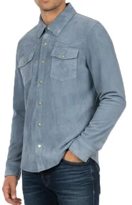 Image de Veste trucker en Suède - Style Western classique - Denim bleu