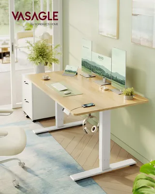 Obrázek produktu pro VASAGLE Výškově nastavitelný stůl, 140 cm, port USB-C, přihrádka na prodlužovací kabel, připomenutí při dlouhodobém sezení, 3 paměťová tlačítka, Obrázek vytvořený pomocí AI