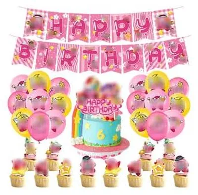 Geburtstags-Tortentopper, Banner, rosa, Papier, 17x18 cm